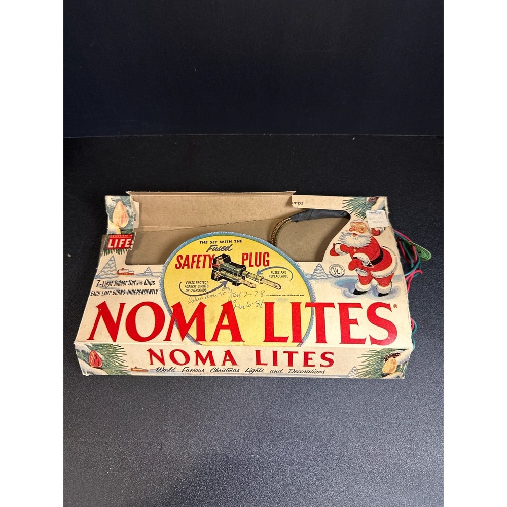 Vintage Noma Lites 7-Light Christmas String Set w/ Box Fused Plug Works GE Bulbs